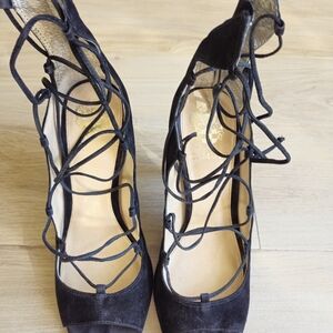 Vice Camuto Lace up Heels. Zipper back of Heel. Black True Suede
